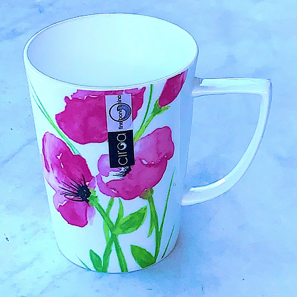 CIROA POPPY MUG CUP FINE BONE CHINA NEW PINK GREEN 4 3/8TH